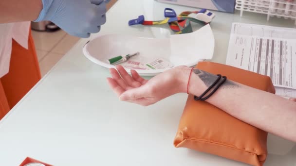 Blood Test Nurse Taking Blood From Young Girls Finger HIV Hepatitis Test - Video, Çekim