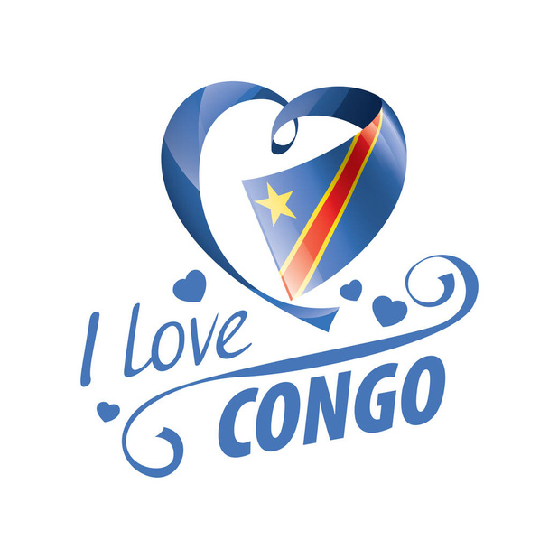 Bandera nacional de la República Democrática del Congo en forma de corazón y la inscripción Me encanta Congo. Ilustración vectorial
 - Vector, imagen