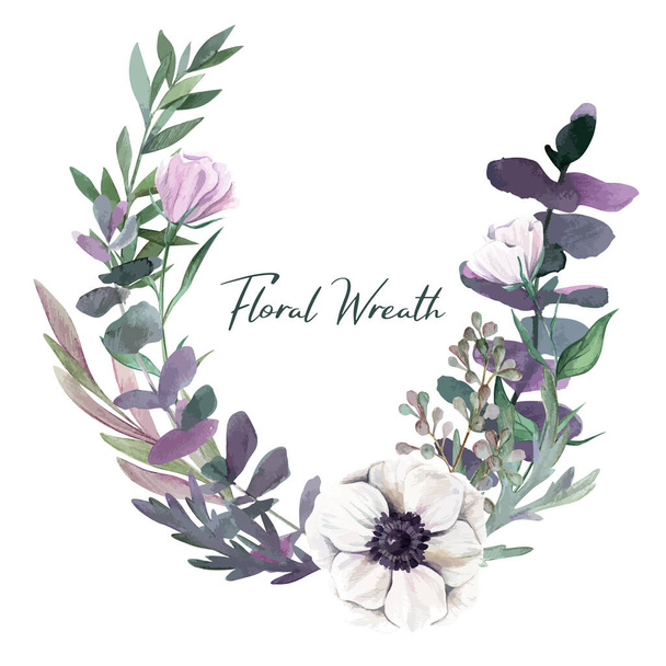 Botanical round wreath, watercolor hand drawn vector illustration - Vettoriali, immagini