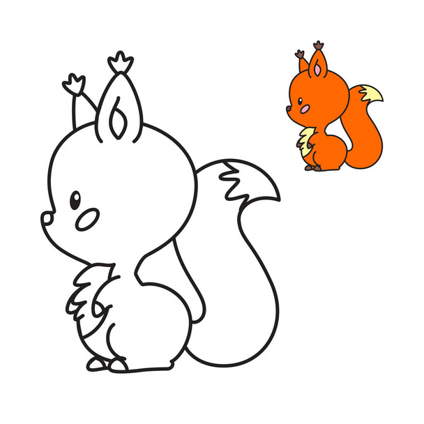 Coloring page for little children. Outlined illustration of a cute squirrel in cartoon style. Vector 8 EPS. - Vektör, Görsel