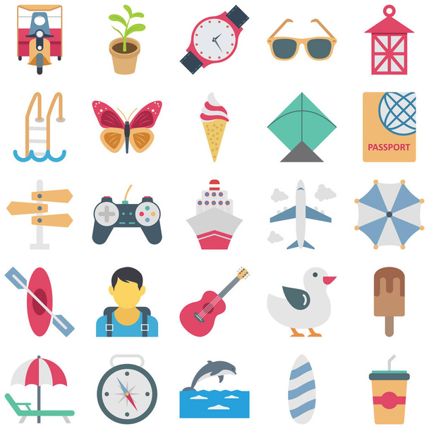 Summer and Holidays Color Vector ikonok készlet minden egyes ikon könnyen módosítható vagy szerkeszthető - Vektor, kép
