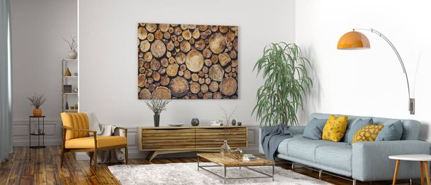 Interior design of modern scandinavian apartment, living room 3d - Foto, Bild