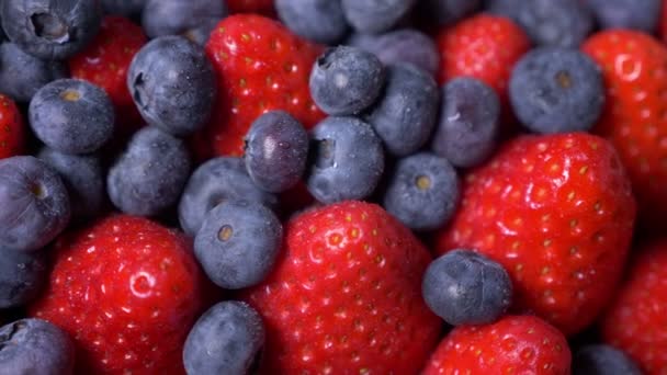 Tasty strawberries with blueberries - Footage, Video