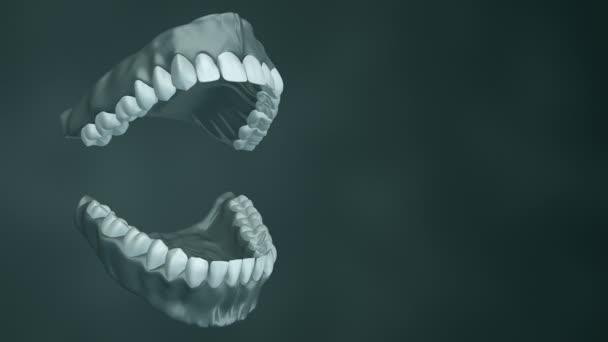 歯と歯科インプラントで人間の顎を開くアニメーションと医学的背景。シームレスループのアニメーション - 映像、動画
