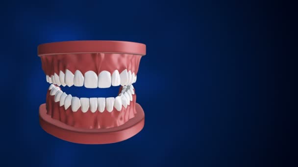 Tło medyczne z animacją otwarcia szczęki ludzkiej zębami i implantami stomatologicznymi. Animacja pętli płynnej - Materiał filmowy, wideo