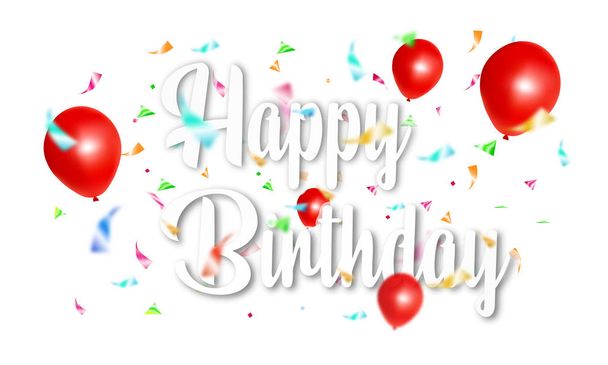 Happy birthday banner over confetti with Red balloon. Vector hol - Vetor, Imagem