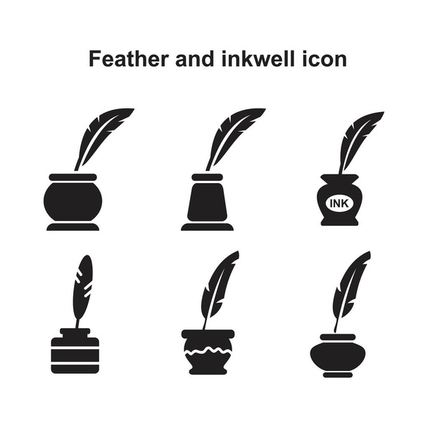 羽とインクウェルアイコンテンプレート黒の色を編集可能。羽とインクウェルアイコンのシンボルグラフィックとウェブデザインのためのフラットベクトルイラスト. - ベクター画像