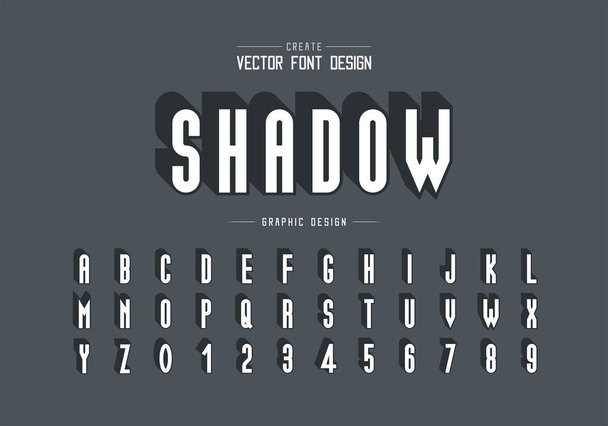 Schrift- und Alphabet-Vektor, Buchstaben- und Zifferndesign mit großem Schatten, grafischer Text auf Hintergrund - Vektor, Bild