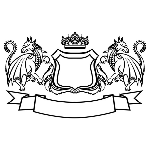 Illustration mit Wappen mit Drachen. Tätowierungselement. Heraldik und Logo-Konzeptkunst. - Vektor, Bild