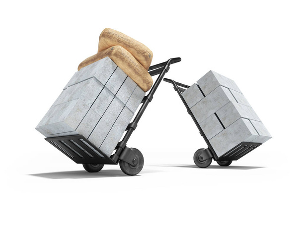 3D rendering transportation of building blocks and bags on two w - Photo, Image