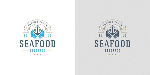 Seafood logo or sign vector illustration fish market and restaurant emblem template design salmon fish silhouette - Vecteur, image