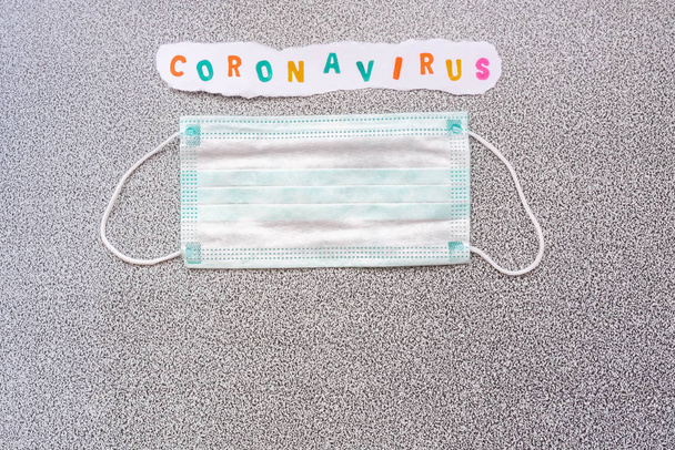 Text phrase Coronavirus on medicine and protective mask. Novel coronavirus 2019-nCoV - Photo, Image