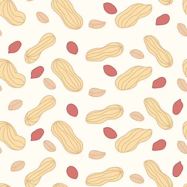vector peanuts seamless pattern on light background, snack tasty food, editable illustration for decoration, fabric, textile, paper, banner, print  - Vektor, kép