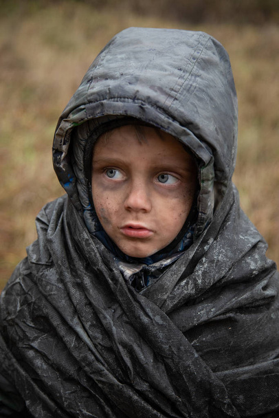 dirty homeless boy begging outdoors  - Valokuva, kuva
