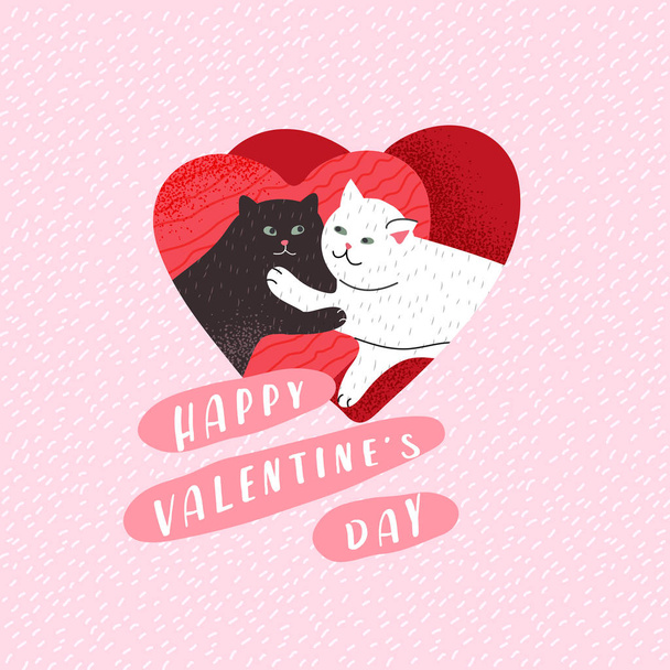 You are my love. Cute cats in love. Romantic Valentines Day greeting card or poster. Couple of cats on heart. Flyers, invitation, brochure. Vector cartoon design - Vektör, Görsel