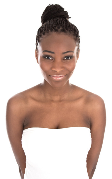 Portrait young African American smiling woman - black and white - Photo, Image