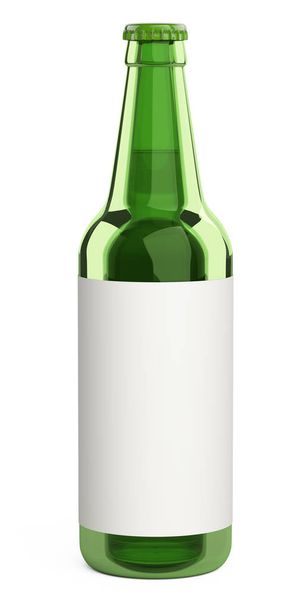 Green glass beer bottle with a label. Design mockup template. - Zdjęcie, obraz