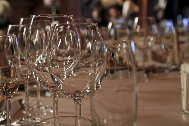A selective focus shot of empty wine glasses - Zdjęcie, obraz