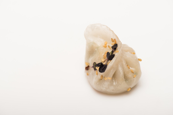 közeli kilátás ízletes kínai főtt gombóc magvak fehér háttér - Fotó, kép