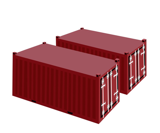 Dos contenedores de carga roja sobre fondo blanco
 - Vector, Imagen