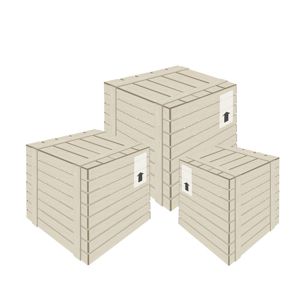 Três caixas de carga de madeira em fundo branco
 - Vetor, Imagem
