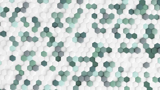 Green abstract background with hexagons. 3d illustration, 3d ren - Фото, изображение
