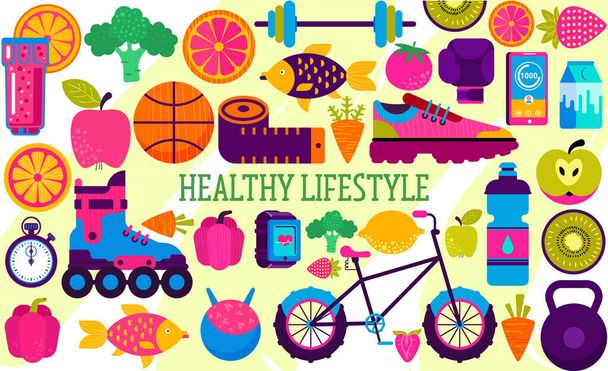 Healthy lifestyle concept. Modern illustration flat style - Вектор,изображение