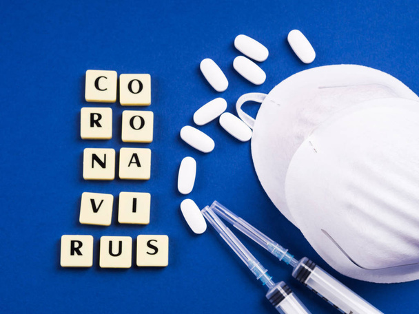 Coronavirus 2019-nCoV from China, mask, syringe - Photo, Image