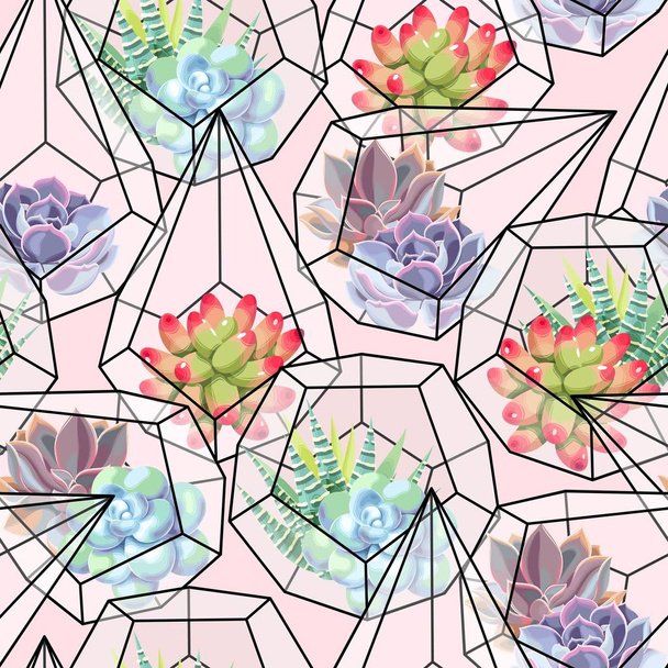 High detail succulent and cactus seamless pattern - Вектор, зображення