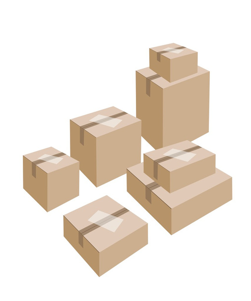 Пачка картонных коробок с белыми этикетками
 - Вектор,изображение