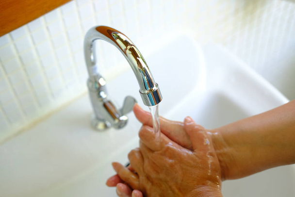 Close up of  Washing hands with soap. - Zdjęcie, obraz