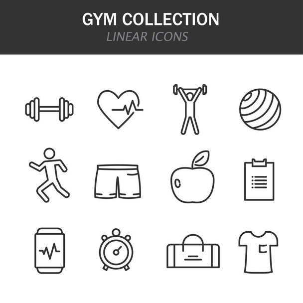 GYM collection linear icons in black on a white background - Vector, Image