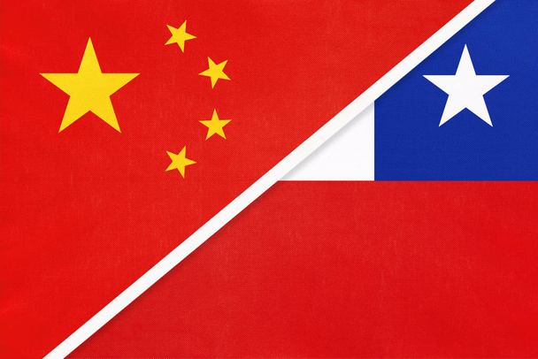 Китай або Prc vs Chile national flag from textile. Відносини між азійськими та американськими країнами. - Фото, зображення