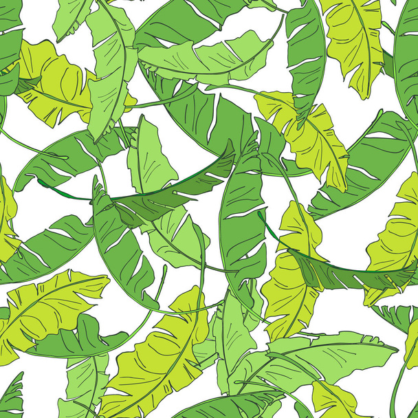 Seamless tropical pattern with banana leaves - Vector, Imagen