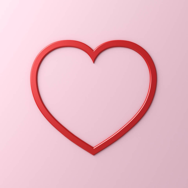 Heart frame isolated on pink pastel color background with shadow 3D rendering - Фото, зображення