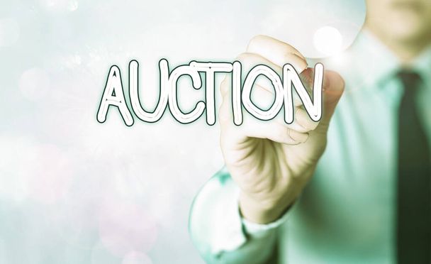 Word writing text Auction. Business photo showcasing Public sale Goods or Property sold to highest bidder Purchase - Photo, Image