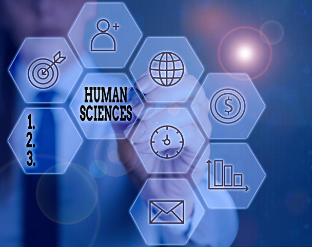 Writing note showing human Sciences. Business concept for studies the social and cultural aspects of human life - Photo, Image