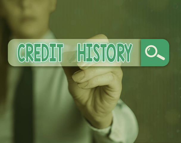 Word writing text Credit History. Business photo showcasing record of a borrower s is responsible repayment of debts - Photo, Image