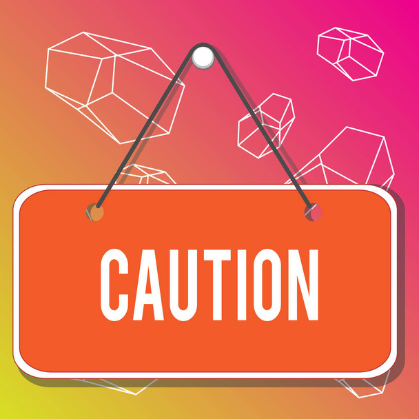 Word writing text Caution. Business photo showcasing Care taken to avoid danger or mistakes Warning sign Prevention Colored memo reminder empty board blank space attach background rectangle - Photo, Image