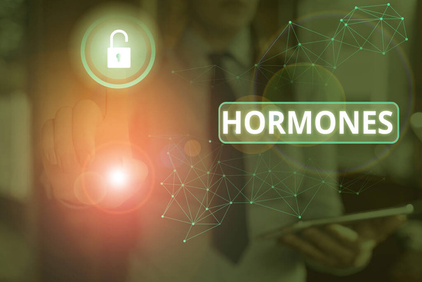 Текстовий знак, що показує гормони. Бізнес-текст фото регуляторна речовина, вироблена в організмі, транспортується тканинними рідинами
 - Фото, зображення
