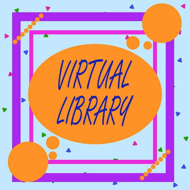 Conceptual hand writing showing Virtual Library. Concept meaning collection of resources available on computer systems Asymmetrical format pattern object outline multicolor design - Photo, Image