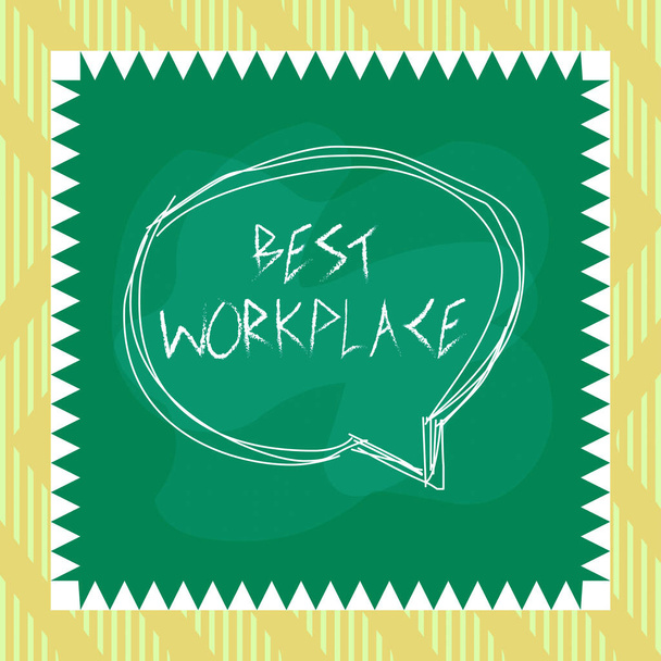 Word Γράφοντας κείμενο Best Workplace. Business photo showcasing helps employers to grow individually Προωθεί την αξιοκρατία Μιλώντας φούσκα μέσα σε ασύμμετρο σχήμα αντικειμένου περίγραμμα πολύχρωμο σχεδιασμό - Φωτογραφία, εικόνα