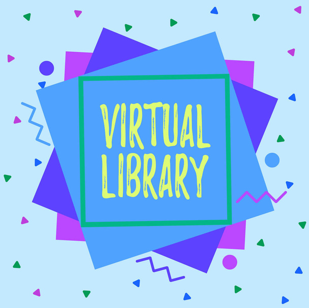 Text sign showing Virtual Library. Business photo showcasing collection of resources available on computer systems Asymmetrical uneven shaped format pattern object outline multicolour design - Photo, Image