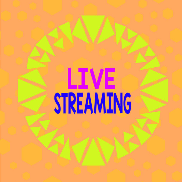 Text sign showing Live Streaming. Business photo showcasing media simultaneously recorded and broadcast in real time Asymmetrical uneven shaped format pattern object outline multicolour design - Photo, Image