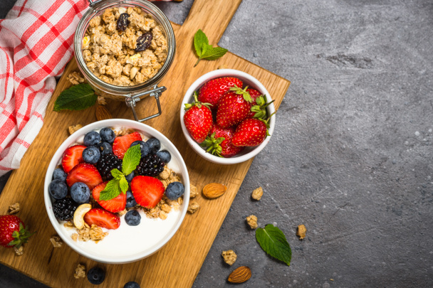 Greek yogurt granola with fresh berries . - Photo, Image