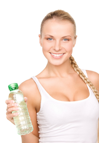Beautiful woman with bottle of water - Фото, изображение