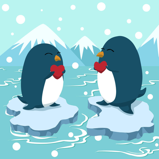 Пара пингвинов с сердцем, векторная картинка на открытках, открытка на день святого Валентина
 - Вектор,изображение