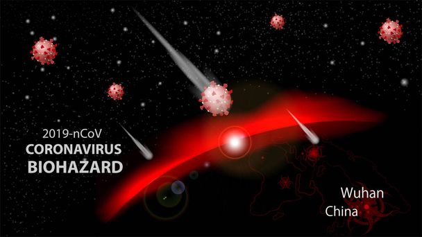 prapor koronavirus útočí na zemi z vesmíru noční oblohy fa - Vektor, obrázek
