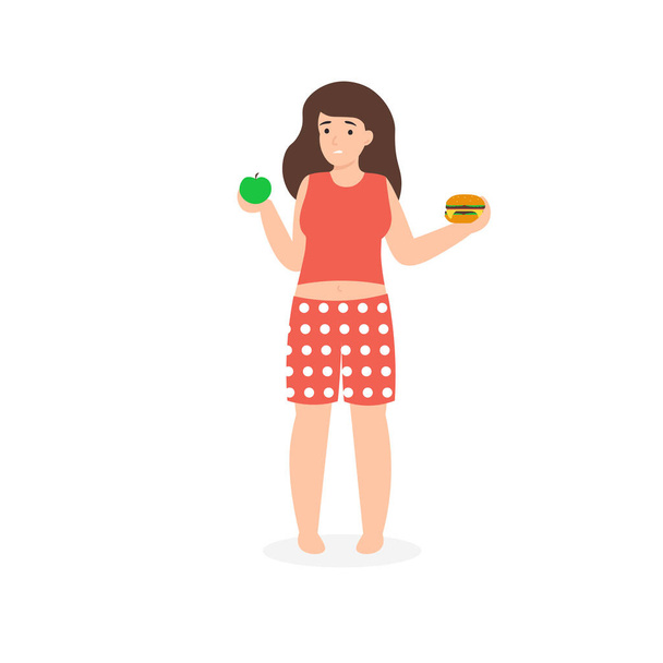Дівчина з яблуком і гамбургер
 - Вектор, зображення