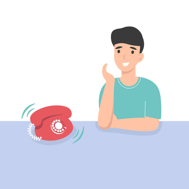 happy guy rejoices phone call - Vector, Image